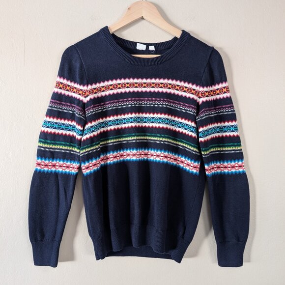 Gap Navy Blue Fair Isle Crewneck Pullover Sweater Holiday Winter Women's S - Picture 1 of 7